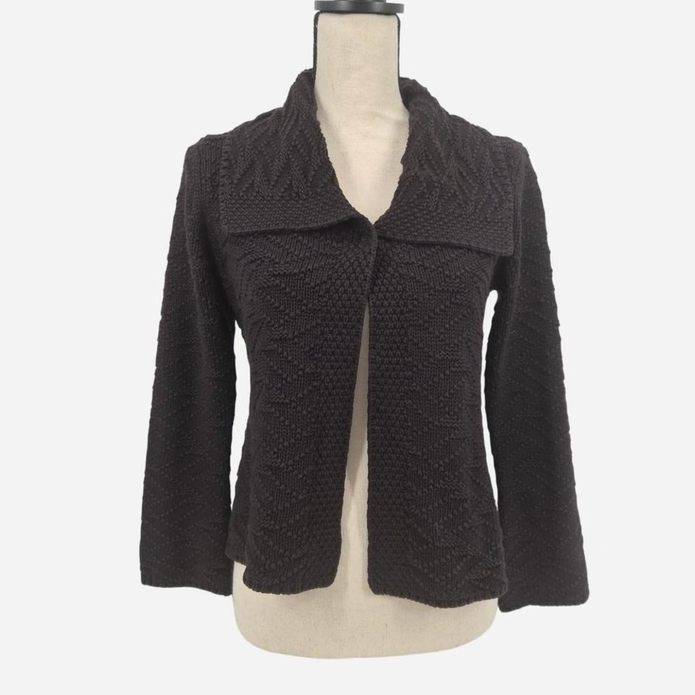 Y2K Black knit single button cardigan with draped‎ shawl collar